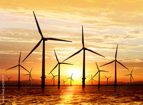 wind turbine on sunset