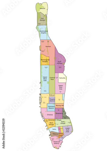 New York City Map - Manhattan districts