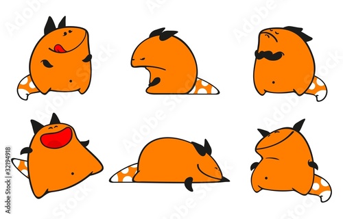 Set of images of a small orange monster