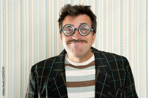 nerd silly crazy myopic glasses man funny gesture