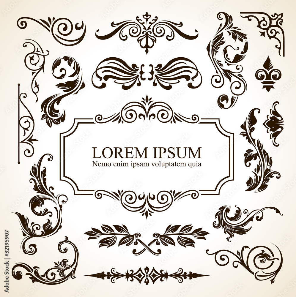 Vector set of calligraphic design elements.