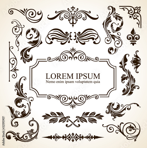 Vector set of calligraphic design elements.