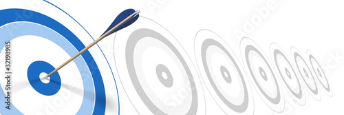 blue arrow, hitting center of target - dart success concept photo