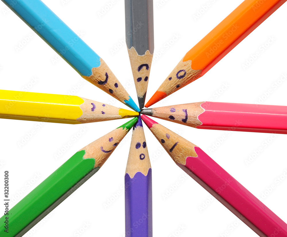 Happy group of pencil faces as social network Happy group of pencil faces as social network