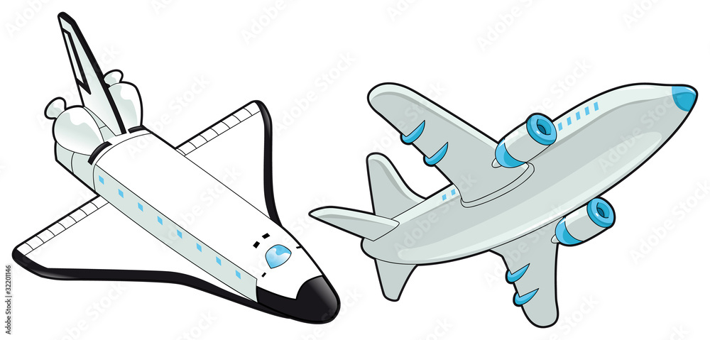 Naklejka Airplane and shuttle. Vector isolated object.