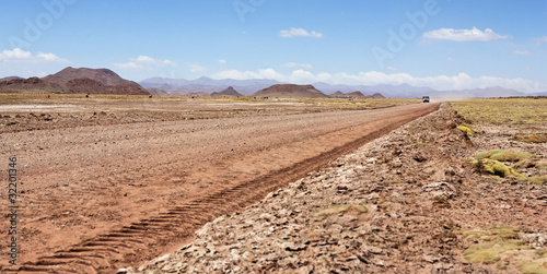 Traces de pneu 4x4 sur la piste du désert argentin (altiplano)