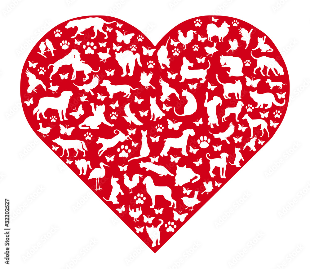 Rotes Herz mit Tieren