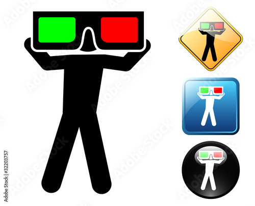 Man with 3d glasses pictogram and signs