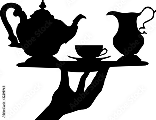 human hand with tea accessories on plate