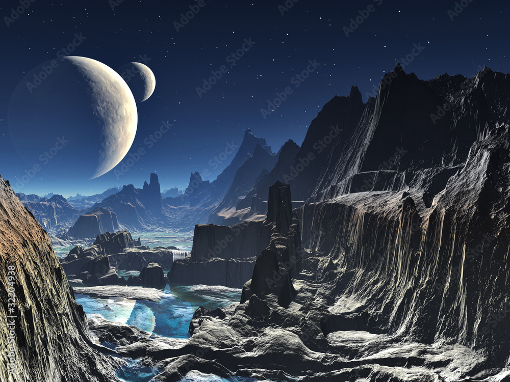 Fototapeta premium Moonlit Alien Valley Canyon