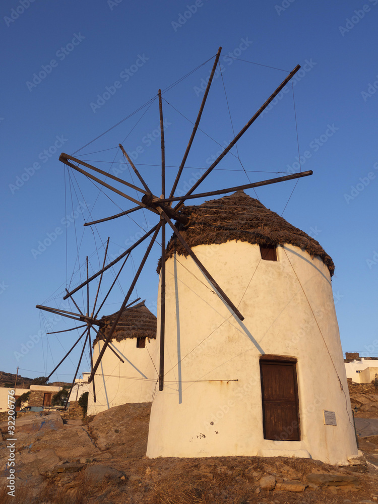 Greek Windmills on the Island of Ios, Cyclades, Greece