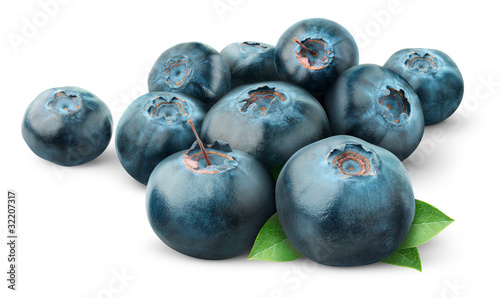 Isolated blueberries. Pile of fresh blueberry fruits isolated on white background