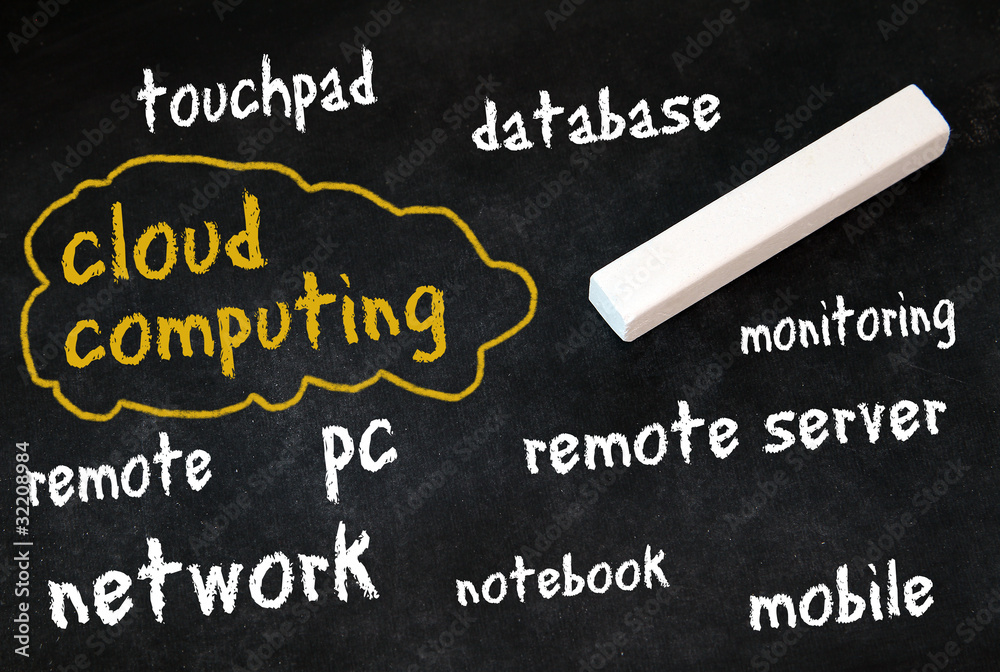 cloud computing words on black chalkboard