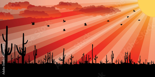 Sunset with Saguaro Cactus.