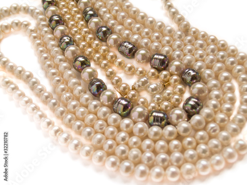 pearls necklaces jewelry, isolated over white background
