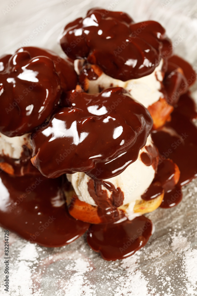 Ice cream with Chocolate topping Ice cream with Chocolate topping
