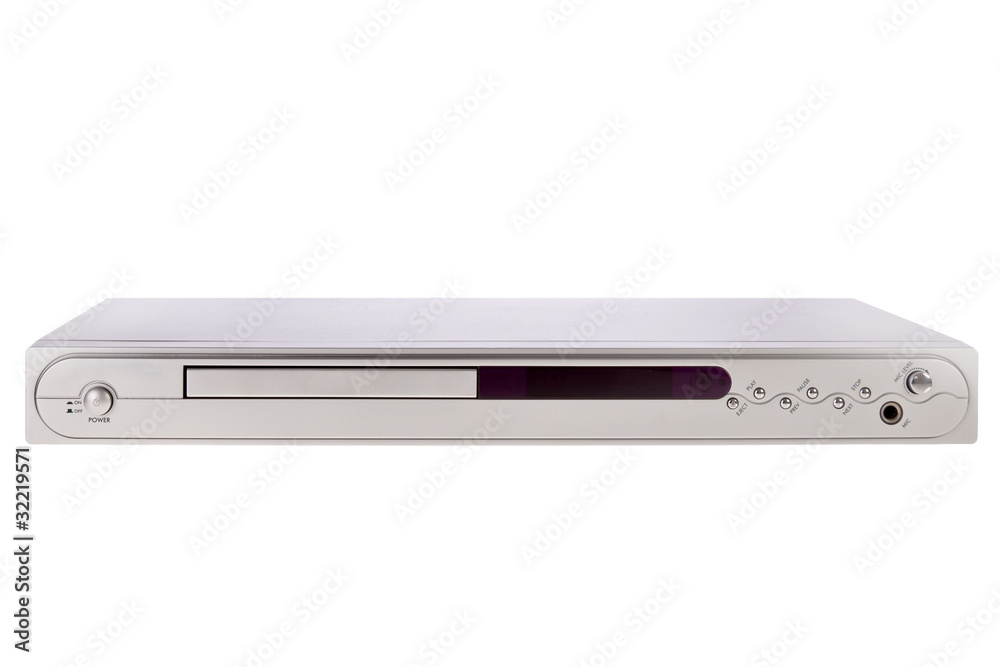 Silver DVD player isolated on white background. Silver DVD player isolated on white background.