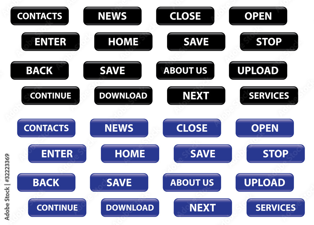 set of vector black and blue rectangular buttons set of vector black and blue rectangular buttons