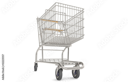 Shopping Cart. Trolley with orange seat and handle. Front view.