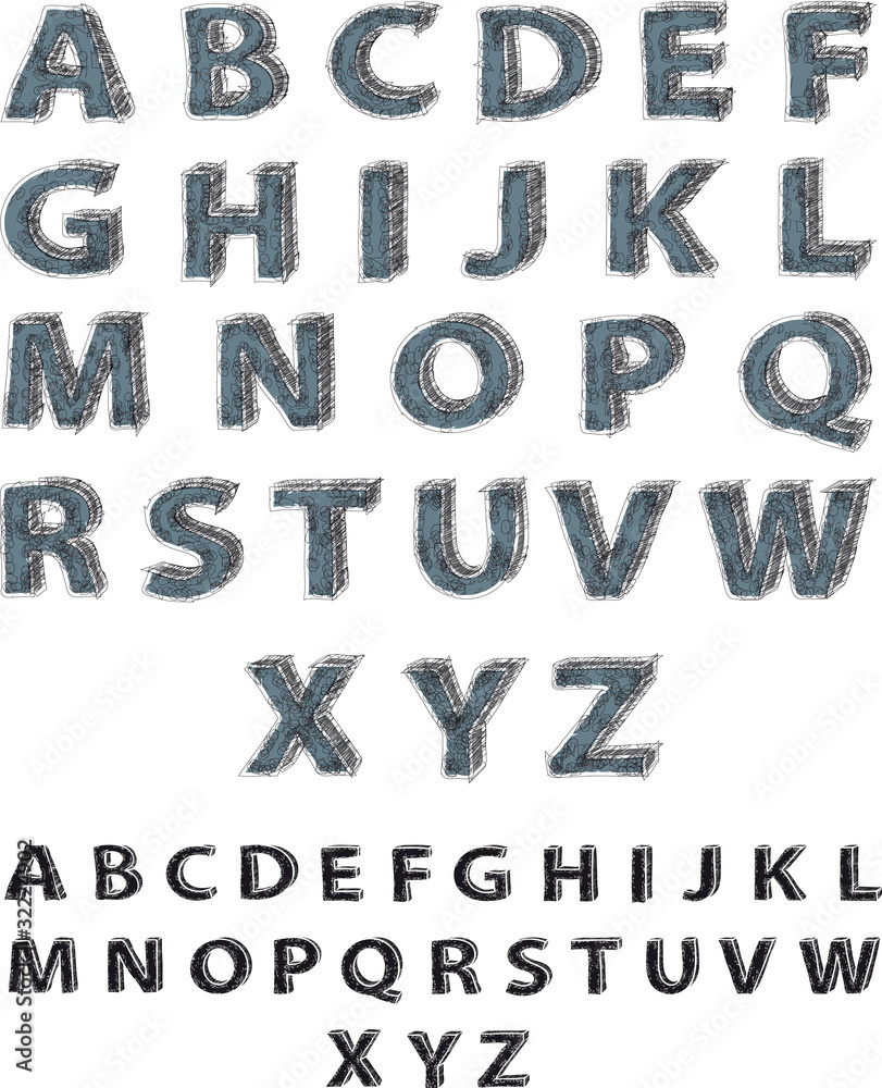 Hatched alphabet. The effect of hand-writing. Hatched alphabet. The effect of hand-writing.