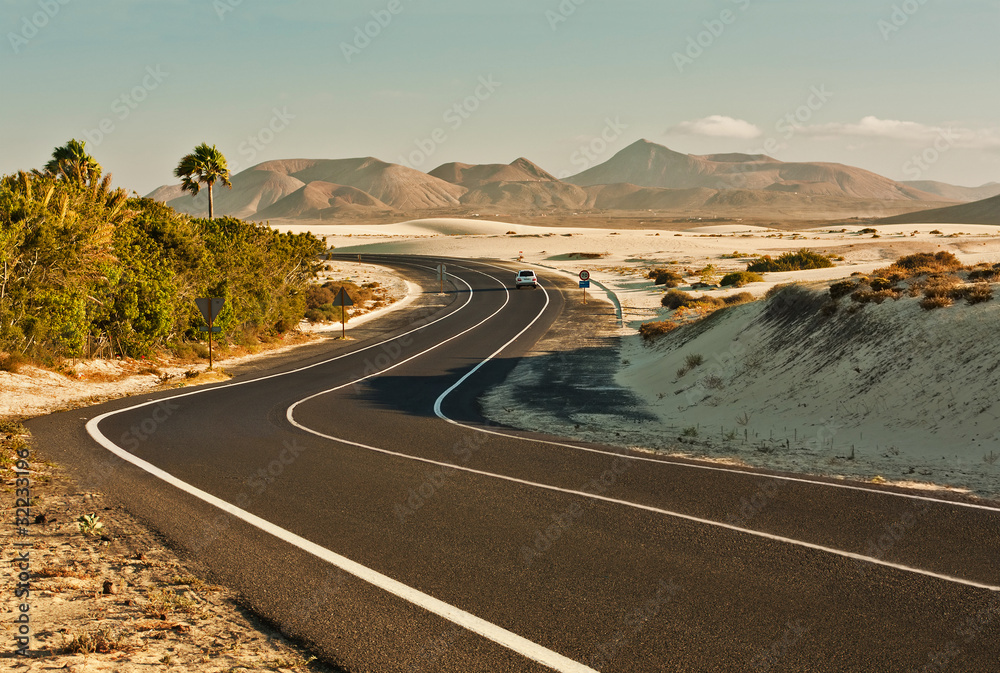 Winding Road in Desert, Corralejo, Spain