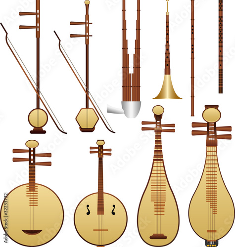 Layered vector illustration of Chinese music instruments.