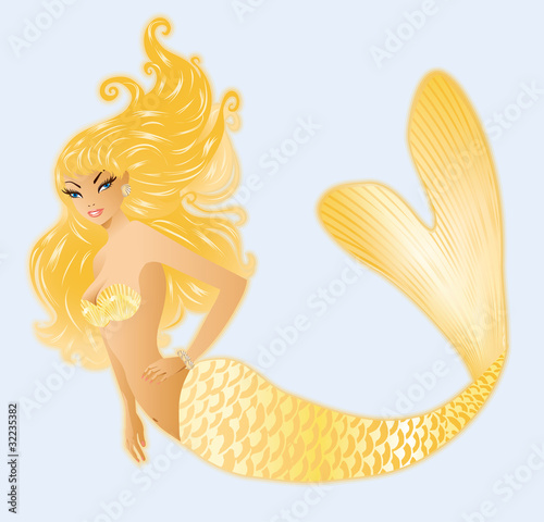 Beautiful golden mermaid. vector illustration