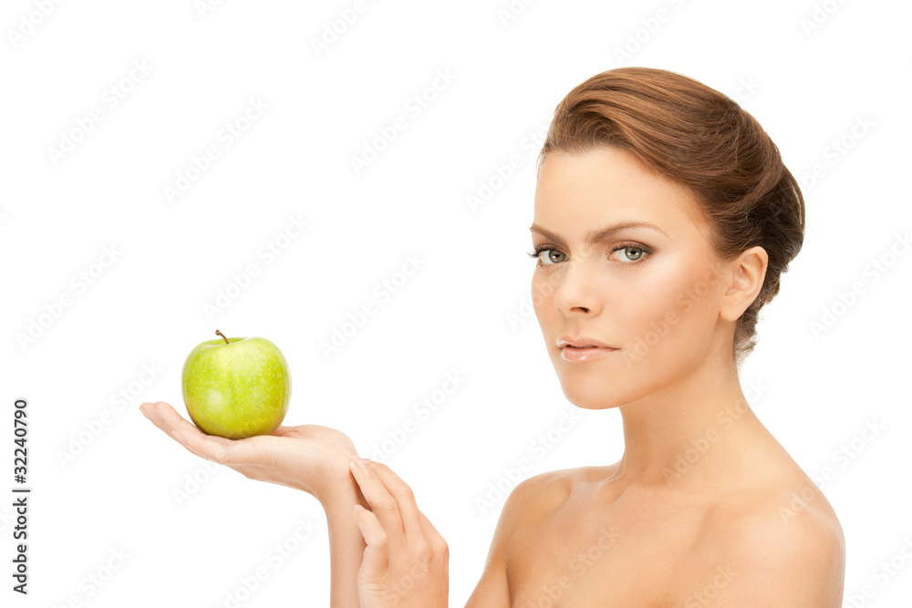 young beautiful woman with green apple young beautiful woman with green apple