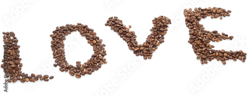 The inscription "Love" with coffee beans