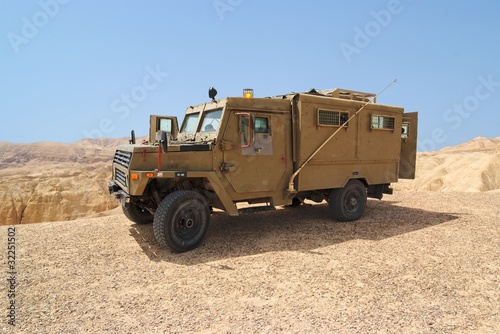 Israeli army Humvee on patrol in the Judean desert