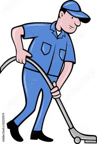 Male worker cleaning with vacuum cleaner