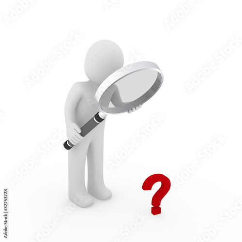 3d magnifying glass question mark red