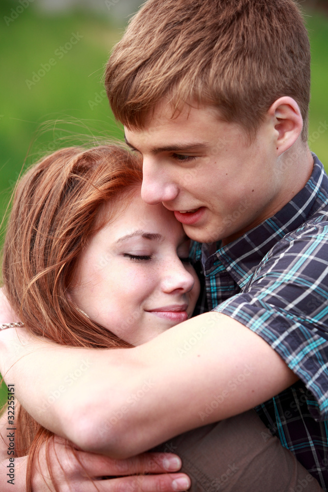 Portrait happy young teenage couple outdoor Portrait happy young teenage couple outdoor