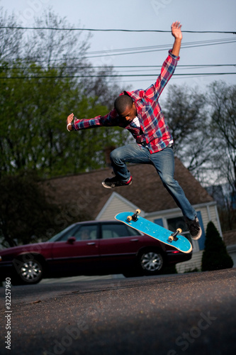 Skateboarder Man Doing a Kick Flip