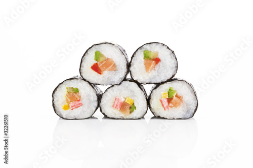 Maki sushi isolated on white.