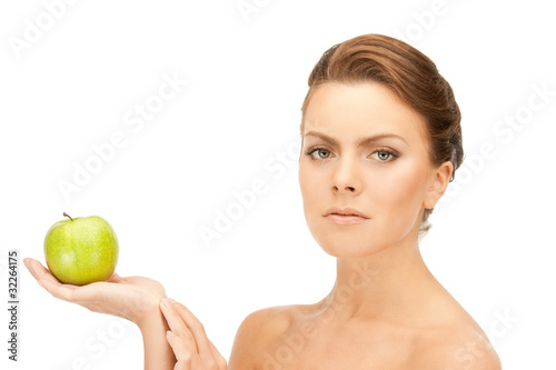 young beautiful woman with green apple