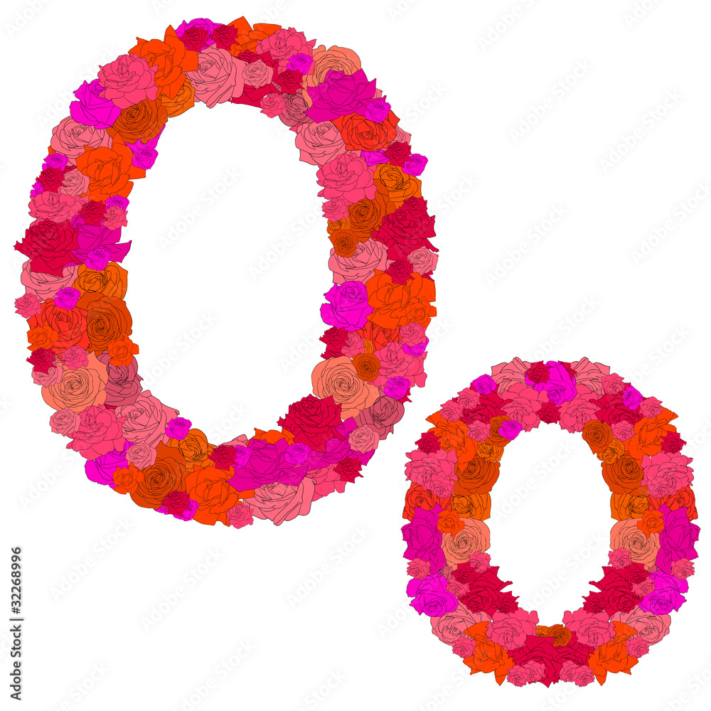 Flower alphabet of red roses, characters O-o Flower alphabet of red roses, characters O-o