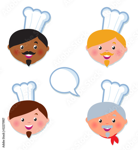 International light and dark skin Chef cooks head icons