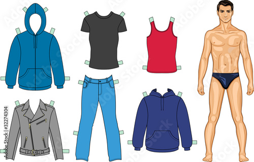 Man and clothes colored collection (for scissors cutting out)