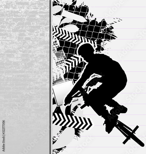 Urban Grunge design with bmx cyclist silhouette. Vector Illustra