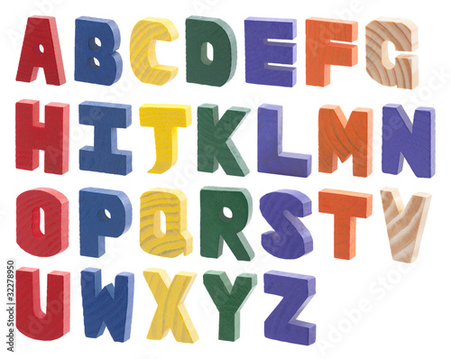 Colorful wooden alphabet isolated on white