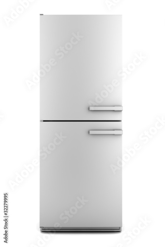 single modern gray refrigerator isolated on white background