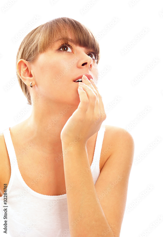 Portrait of a beautiful female model on white background Portrait of a beautiful female model on white background