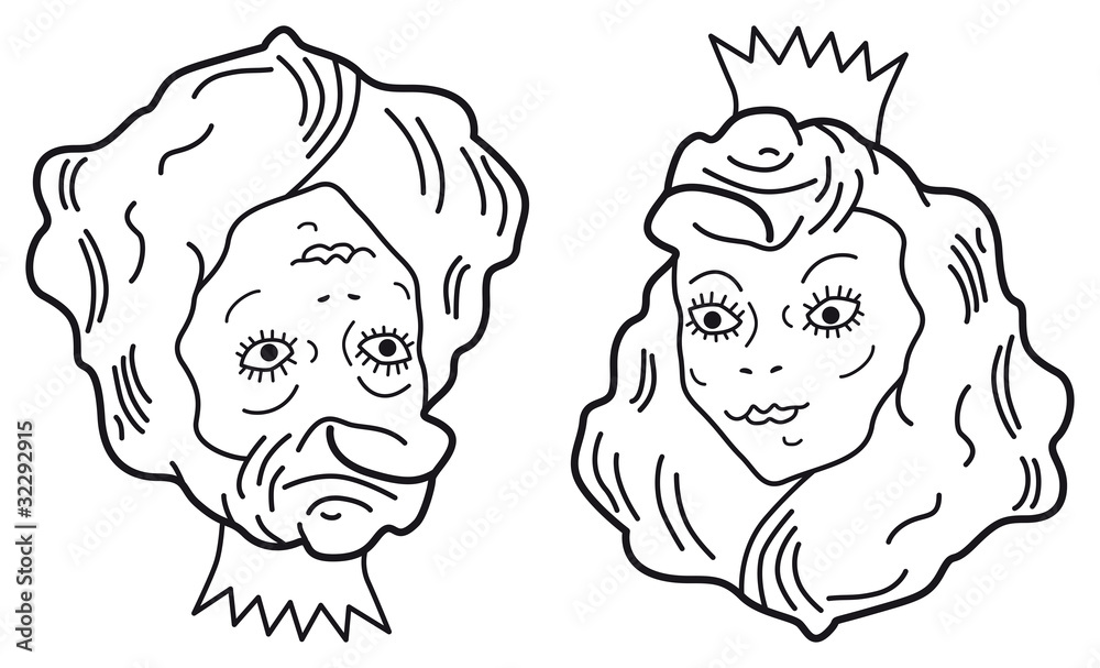 Optical Illusion Young Beautiful Princess Or Old Ugly Woman Stock 
