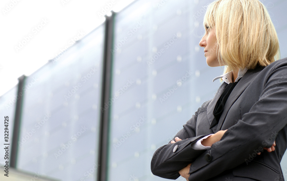 A young blond Caucasian businesswoman in formal clothes A young blond Caucasian businesswoman in formal clothes