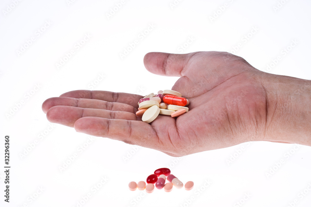 Colorful Medicine Tablets on White Background Colorful Medicine Tablets on White Background