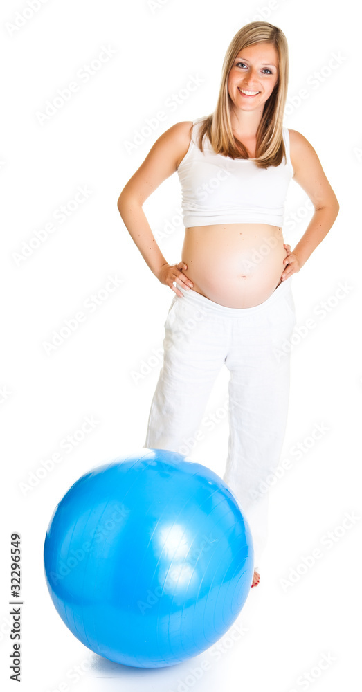Pregnant woman excercises with gymnastic ball Pregnant woman excercises with gymnastic ball