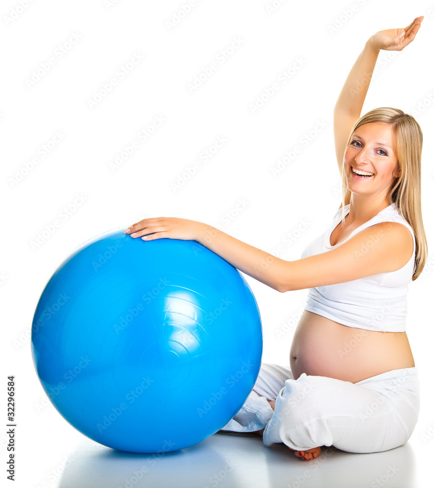 Pregnant woman excercises with gymnastic ball Pregnant woman excercises with gymnastic ball