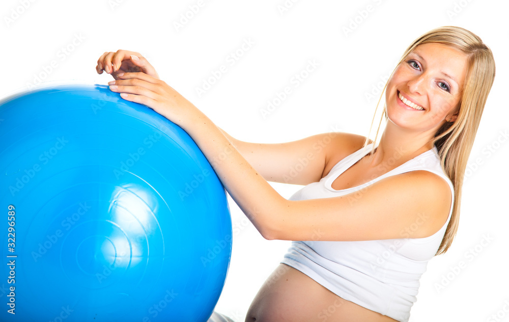 Pregnant woman excercises with gymnastic ball Pregnant woman excercises with gymnastic ball