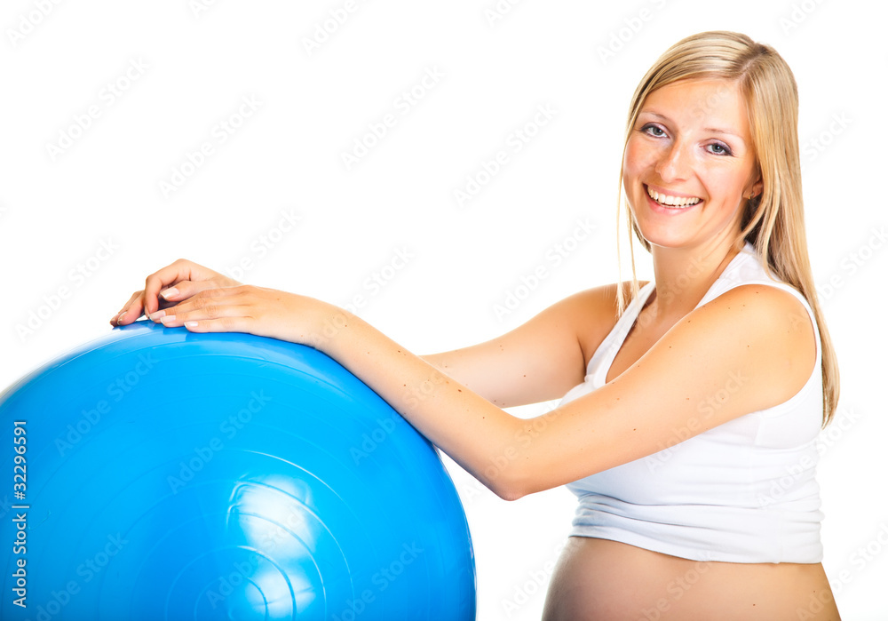 Pregnant woman excercises with gymnastic ball Pregnant woman excercises with gymnastic ball